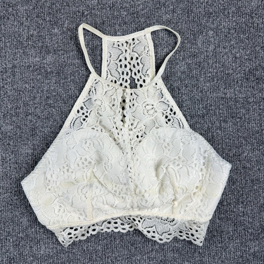 Daytrip Bralette Womens Large White Lace Halter Padded Lined Stretch Pullover